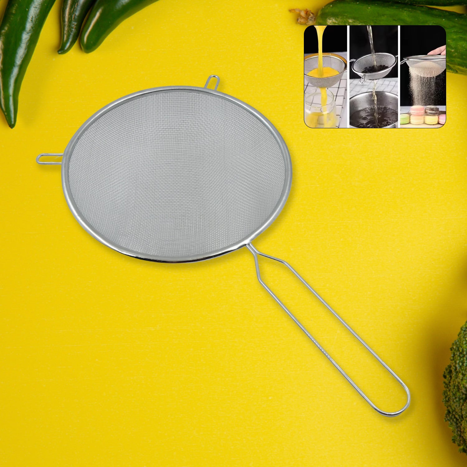 Big Mesh Strainer With Handle Stainless Steel Oil Straine Mesh Sieve Strainer(1 Pc) Big Mesh Strainer With Handle Stainless Steel Oil Straine Mesh Sieve Strainer(1 Pc)